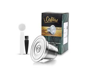 i Cafilas Cápsulas de café rellenables de L'OR Barista de Acero Inoxidable para Rellenar - Cápsula Reutilizable Compatible con L'OR Barista, Cuchara medidora + Pincel, Big Capsule