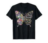 I Can Do All Things Through Christ Floral Butterfly Faith Camiseta
