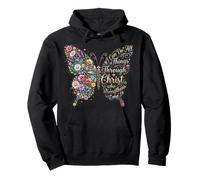 I Can Do All Things Through Christ Floral Butterfly Faith Sudadera con Capucha