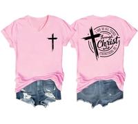 I Can Do All Things Through Christ Who Strengthens Me Camisa de fe cristiana para mujer con cuello en V, rosa, XL