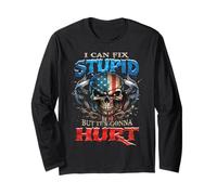 I Can Fix Stupid But It's Gonna Hurt - Calavera - Bandera Estadounidense Manga Larga