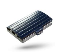 I-CLIP Original Slim Wallet - Cartera de piel con pinza para billetes - Mini cartera para tarjetas y billetes - Piel de Saddlleder azul con marco plateado