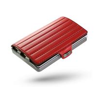 I-CLIP Original Slim Wallet - Cartera de piel con pinza para billetes - Mini cartera para tarjetas y billetes - Piel Saddlleder roja con marco plateado