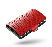I-CLIP Original Slim Wallet Piel Lisa y Agujeros en Relieve, Rojo, Small, Estampado de Agujeros