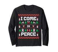 I Come In Peace Couple Matching Ugly Christmas Sweater Manga Larga
