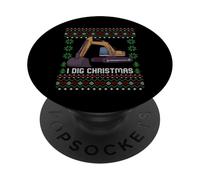 I Dig Christmas Excavator Suéter Feo de Navidad PopSockets PopGrip Adhesivo