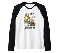 I Dig Christmas Excavator Tree Lights Construction Holiday Camiseta Manga Raglan