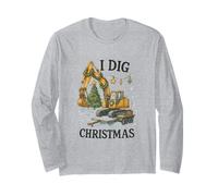 I Dig Christmas Excavator Tree Lights Construction Holiday Manga Larga
