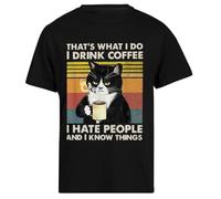 I Do I Drink Coffee I Hate People and I Know Things Camiseta Negra para Hombres Camiseta Ecológica Men Black T-Shirt Eco-Friendly tee