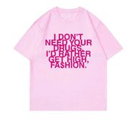 I Don’t Need Your Drugs I’d Rather Get High Fashion Camiseta Hombre/para 2025 Addison RAE Manga Corta Retro Harajuku Algodón Camiseta-Pink||x_l
