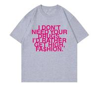 I Don’t Need Your Drugs I’d Rather Get High Fashion Camiseta Hombre/para 2025 Addison RAE Manga Corta Retro Harajuku Algodón Camiseta-Grey||x_s