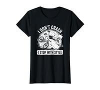 I Don't Crash I Stop with Style - Bicicleta Divertida Camiseta gráfica económica, Mujer, Negro, XL
