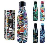 I-Drink Botella Térmica Doble Pared 350/500/750/1.000 ML, Decorada (350 ML, Negro)
