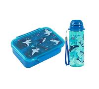 I-Drink - Bundle Lunch Box + Botella Tritan 400 ml, para niños, porta merienda, picnic, escuela, sin BPA, con dibujos de infancia (tiburón)
