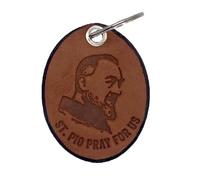 I G J LLAVERO DE SAN PIO DA PIETRELCINA FABRICADO EN PURO CUERO - FABRICACION ARTESANAL - 100% MADE IN ITALY