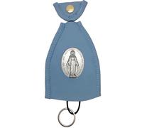 I G J LLAVERO ORIGINAL DE LA MEDALLA MILAGROSA - PROTEJE BOLSILLO - ECOPIEL - PRODUCCIÓN ARTESANAL - 100% HECHO A MANO EN ITALIA (Azul)