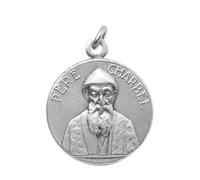 I G J Medalla San Charbel Makhlouf mm 18 - Colgante Religioso Hombre Mujer - Acabado Color Plata - Sin Cadena