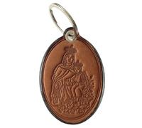 I G J NUESTRA SEÑORA DEL MONTE CARMELO (SANTÍSIMA VIRGEN MARÍA DEL CARMELO) Y SAGRADO CORAZÓN DE JESÚS - LLAVERO ESCAPULARIO EN CUERO HECHO A MANO EN ITALIA
