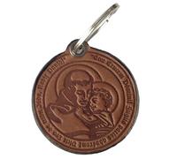 I G J SAN ANTONIO DE PADUA CON JESÚS NIÑO - LLAVERO HECHO A MANO EN ITALIA EN CUERO AUTÉNTICO