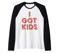 I Got Kids Retro 3D Tipografía Humor Parental Familia Camiseta Manga Raglan