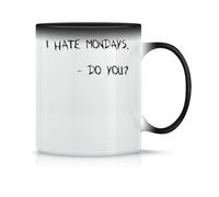 I Hate Mondays Do You? Taza de Té y Café de Cerámica Clásica Blanca Negra y Rosa Mágica 330ml