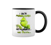 I hate morning people and mornings and people grinch Blanca taza de café con RIM Negro y manija Mug