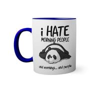 I Hate Morning People And Mornings Funny Lazy Panda Taza de color azul oscuro con mango a juego 330ml