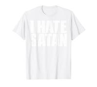 I Hate Satan Bold Quote Funny Christian Faith Statement Camiseta gráfica económica, Hombre, Blanco, L