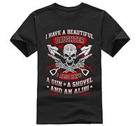 I Have Two Beautiful Daughters tee Round Neck Unisex Tops Men's 100% Cotton Short-Sleeve T-Shirts M
