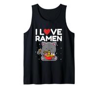 I Heart Love Ramen Fideos japoneses Divertidos Anime Cat Kawaii Camiseta sin Mangas