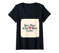 I Heart My Girlfriend: Ella es mía & Soy Ella Cita romántica Camiseta Cuello V, Mujer, Negro, XL