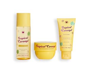 I Heart Revolution, Set de Regalo de Baño y Cuerpo Tropical Caramel, Conjunto Mini Todo-en-Uno para el Cabello y el Cuerpo para el Verano, Aroma Dulce, Vegano y Libre de Crueldad Animal