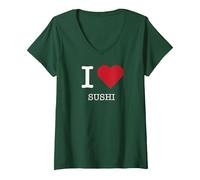I Heart Sushi, Amo el Sushi Camiseta Cuello V, Mujer, Verde Bosque, XXL