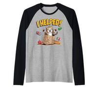 I Helped! Lindo Gato en Bolsa de comestibles Camiseta Manga Raglan