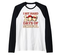 I Hit Hard 100 Days of School Baseball Niños Niños Camiseta Manga Raglan