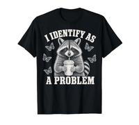 I Identify As A Problem Funny Raccoon Humor Sarcastic Saying Camiseta gráfica económica, Hombre, Negro, XL