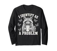 I Identify As A Problem Funny Raccoon Humor Sarcastic Saying Manga Larga