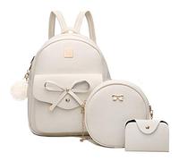 I IHAYNER Girls Bowknot 3-Pieces Fahsion Leather Backpack Backpack Purse for Women Rucksack for Ladies Shoulder Bag Beige