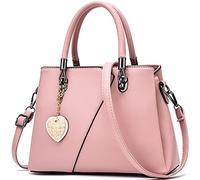 I IHAYNER Womens Leather Handbags Purse Top-handle Bags Contrast Color Stitching Totes Satchel Shoulder Bag for Ladies (Pure Pink)