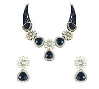 I Jewels Juego de collar de cuentas de cristal de ónix chapado en oro de 18 quilates tradicional Kundan y piedra tachonada para mujer, Adjustable, Oro, No es una piedra preciosa