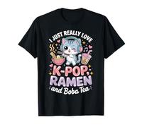I Just Love K-Pop Ramen and Boba Tea Cute Cat Graphic Camiseta