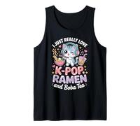 I Just Love K-Pop Ramen and Boba Tea Cute Cat Graphic Camiseta sin Mangas