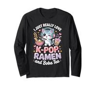 I Just Love K-Pop Ramen and Boba Tea Cute Cat Graphic Manga Larga