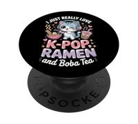 I Just Love K-Pop Ramen and Boba Tea Cute Cat Graphic PopSockets PopGrip Adhesivo