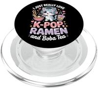 I Just Love K-Pop Ramen and Boba Tea Cute Cat Graphic PopSockets PopGrip para MagSafe