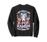 I Just Love K-Pop Ramen and Boba Tea Cute Cat Graphic Sudadera