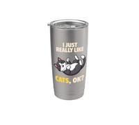 I Just Really Like Cats Ok Animal Lover Lindo Gato Bicolor Vaso térmico de acero inoxidable de doble pared