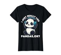 I Just Really Like Pandas Niños Niñas Música Amante Panda Camiseta gráfica económica, Mujer, Negro, M