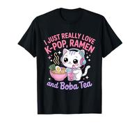 I Just Really Love K-Pop Ramen y Boba Tea Cat Camiseta