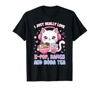 I Just Really Love K-Pop Ramen y Boba Tea Cute Cat Camiseta